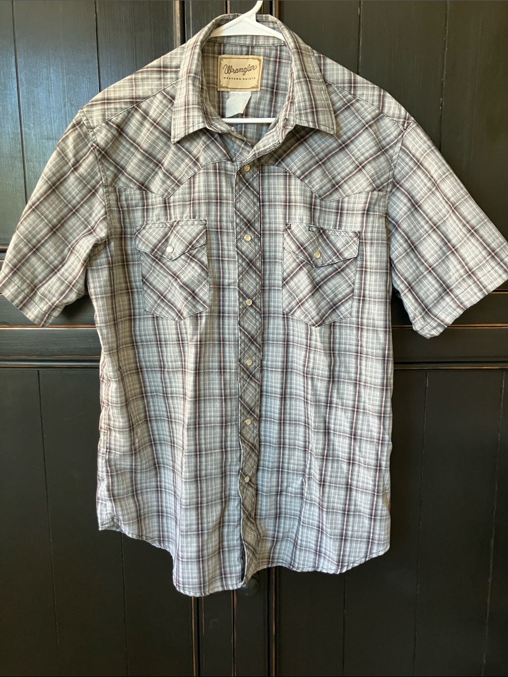 Wrangler Men's Short Sleeve Plaid Button-Down Shirt - Gray